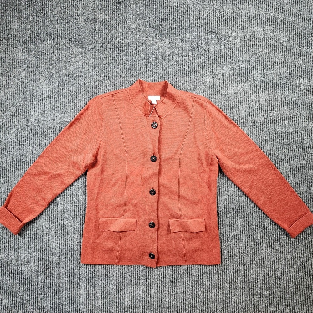 J Jill Sweater Jacket Womens Small Orange Double-Knit Notched-Collar Pockets